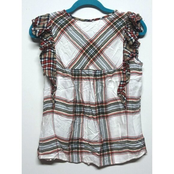 Time & Tru Womens ruffled tank top Plaid flutter/Cap Sleeve Sz M multicolor EUC - Picture 5 of 12